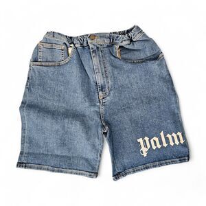 Palm Angels Logo Kids Denim Jean Shorts - Cotton - Blue - 12 kids